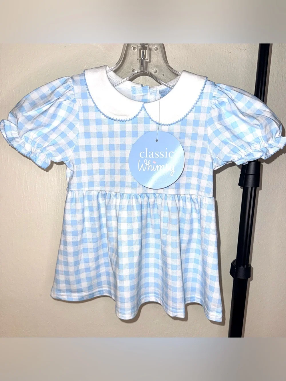 Classic Whimsy Riley Gingham Knit Bloomer Set in Blue, size 24 mos, NWT